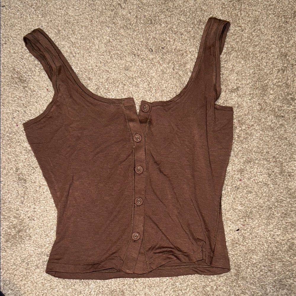 SKIMS Brown Button-Up Henley Women's lounge top